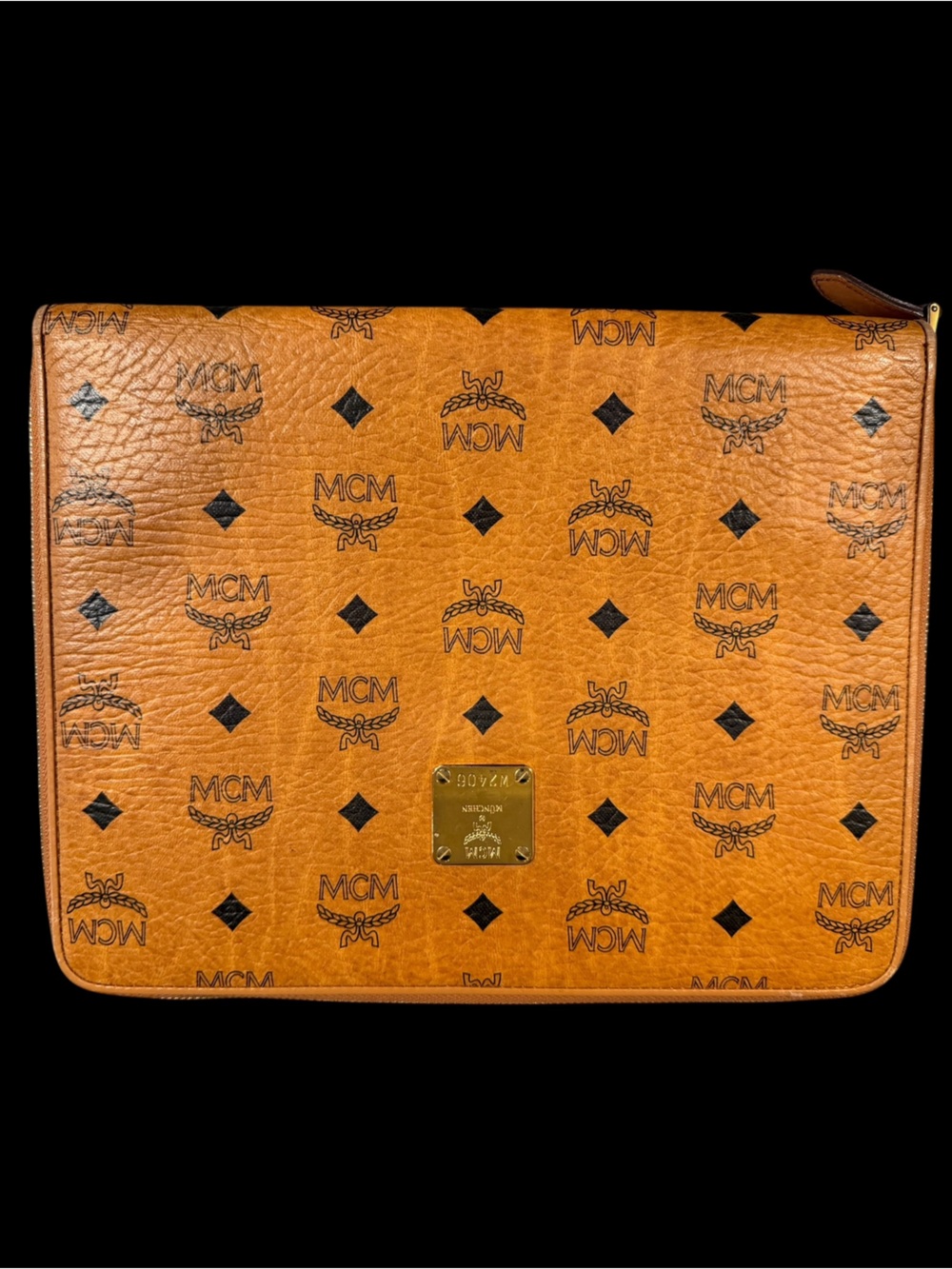 MCM Cognac Visetos Zip Around Portfolio Organizer Document Holder